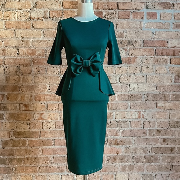 Emerald Green Peplum Dress Fancy Dress Emerald Green Dress Ruffle Peplum  Dress Include Cup Bra Hijau